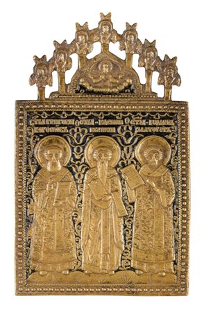  Icona da viaggio raffigurante i Tre Santi Gerarchi - XIX secolo