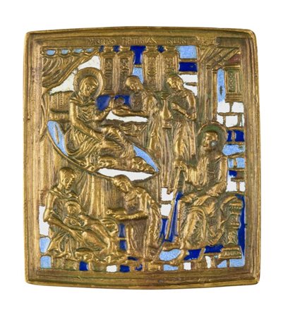  Icona da viaggio raffigurante la Natività della Vergine - XIX secolo 