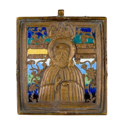  Icona da viaggio raffigurante San Sergio di Radonez - Inizio XX secolo 