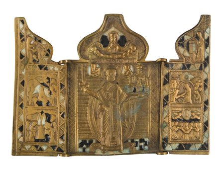  Trittico da viaggio raffigurante San Nicola di Mozajsk - XIX secolo 