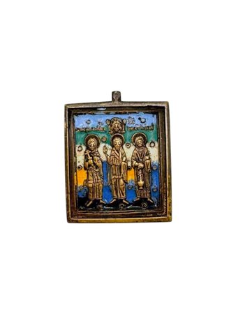  Icona da viaggio raffigurante i Tre Santi Gerarchi - XIX secolo 