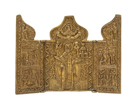  Trittico da viaggio raffigurante San Nicola di Mozajsk  - XIX secolo 
