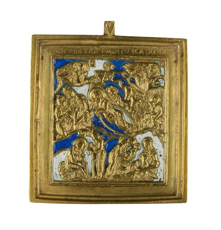  Piccola icona da viaggio raffigurante la Natività - inizio XX secolo 