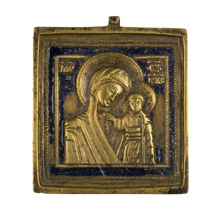  Piccola icona da viaggio raffigurante la Madonna di Kazan - XIX secolo 