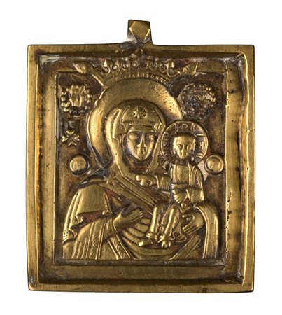  Piccola icona da viaggio raffigurante la Madonna di Smolensk - XIX secolo 