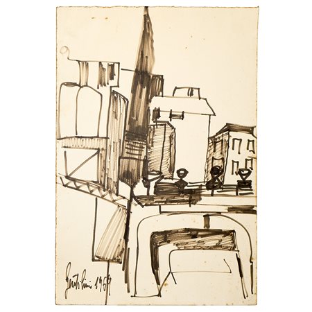 Aldo Gentilini (Genova 7 febbraio 1911 - Volpeglino 10 agosto 1982)  - Palazzi e alberi, 1969