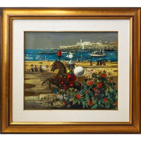 Jean Calogero (Catania 1922 - Acicastello 2001)  - Fantasia con dama su cavallo nero, 20° secolo
