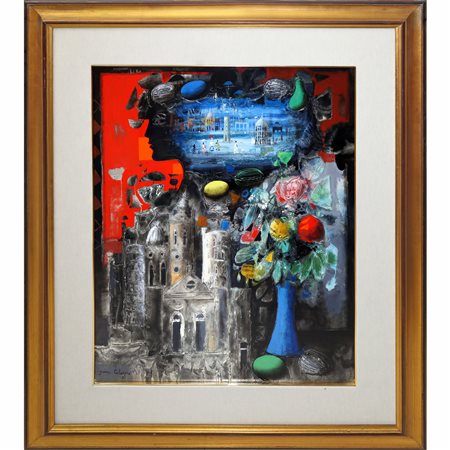 Jean Calogero (Catania 1922 - Acicastello 2001)  - Fantasia con vaso di fiori, 20° secolo