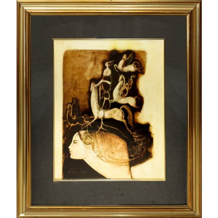 Cesare D'Angelo (Catania 1940 - 2006)  - Profilo di dama e quattro cavalli, 1989