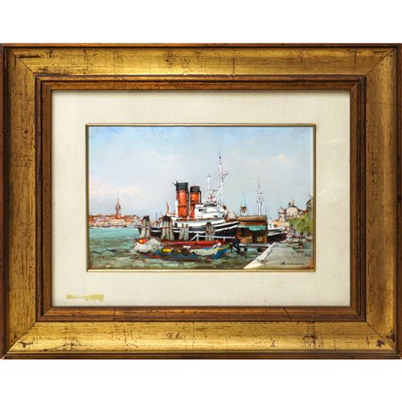 Bruno Guaitamacchi (1931 - 2005)  - Venezia rimorchiatori alla Giudecca
