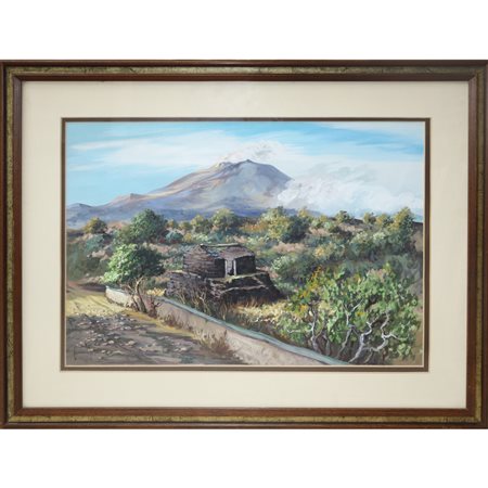 Lucio Cammarata (1935 - 1989)  - Paesaggio con Etna, 20° secolo