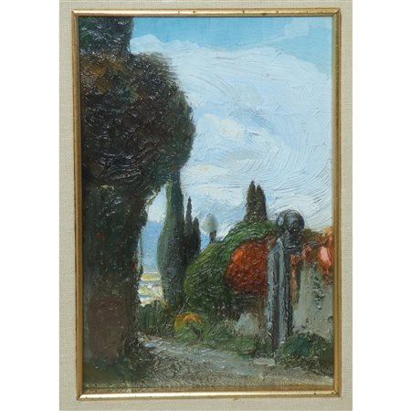 Edgardo Rossaro (Vercelli 1882 - Rapallo 1972)  - Strada con cipressi