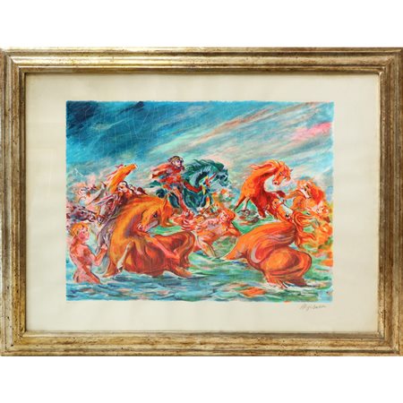 Aligi Sassu (Milano 17/07/1912 - Pollença 17/07/2000)  - Cavalli vermiglione, 20° secolo