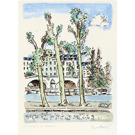 Orfeo Tamburi (Jesi 28 maggio 1910 - Parigi 15 giugno 1994)  - Scorcio di città, veduta della Senna a Parigi