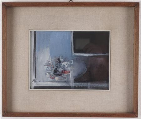 Omero Ettorre (Giulianova 1923 - Reggio Emilia 2002)  - Bozzetto per interno con oggetti