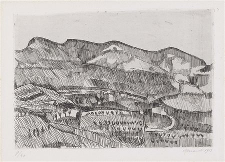 Giorgio Morandi, Bologna 1890 - 1964, Paesaggio. Grizzana, 1913, Acquaforte...