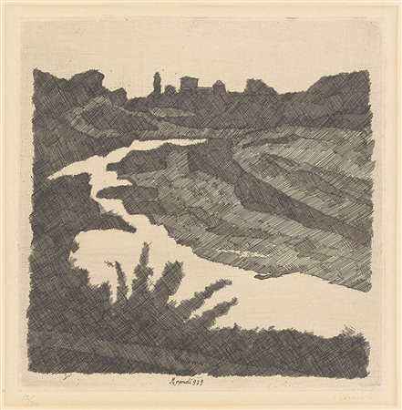 Giorgio Morandi, Bologna 1890 - 1964, Paesaggio sul Savena, 1929, Acquaforte...