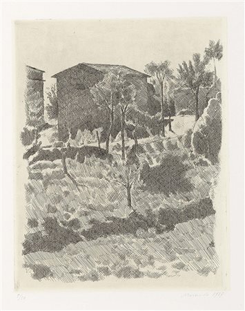 Giorgio Morandi, Bologna 1890 - 1964, Il Poggio al mattino, 1927, Acquaforte...