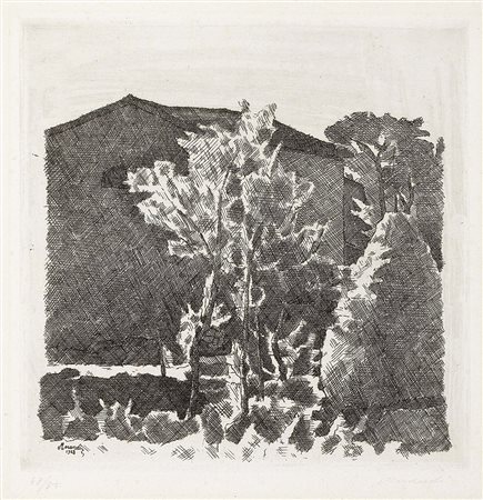 Giorgio Morandi, Bologna 1890 - 1964, Il Poggio al mattino, 1928, Acquaforte...