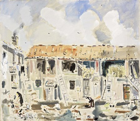 Filippo de Pisis, Ferrara 1896 - Milano 1956, Case a Brugherio, 1950, Olio su...