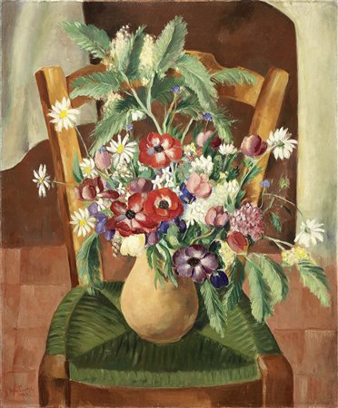 René Paresce, Carouge 1886 - Parigi 1937, Fleurs, 1927, Olio su tela, cm....