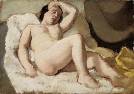 Felice Carena, Cumiana (To) 1879 - Venezia 1966, Nudo, 1933, Olio su cartone...