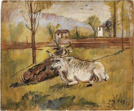 Filippo de Pisis, Ferrara 1896 - Milano 1956, Paesaggio agreste, 1929, Olio...