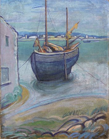 Gino Rossi, Venezia 1884 - Treviso 1947, Barcone in secca, Olio su tela, cm....