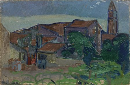 Gino Rossi, Venezia 1884 - Treviso 1947, Burano, Olio su cartone, cm....