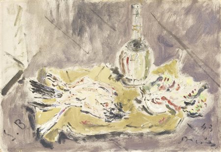 Filippo de Pisis, Ferrara 1896 - Milano 1956, Natura morta con polli e...