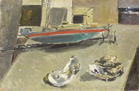 Filippo de Pisis, Ferrara 1896 - Milano 1956, Le ostriche, 1928, Olio su...