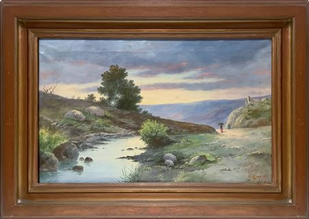 Gaetano Cajani - Panorama fluviale, 19th/20° secolo