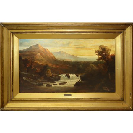 Paesaggio fluviale con alberi, English School, 19° secolo