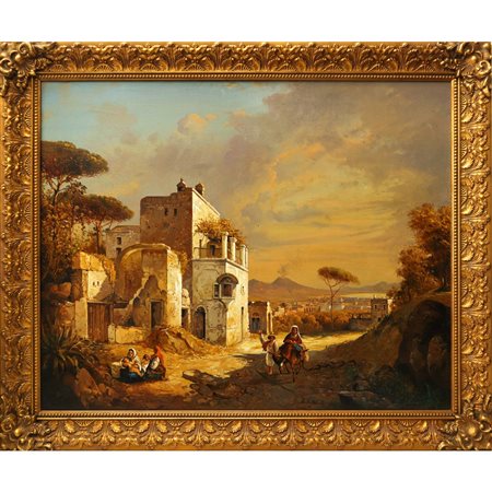 Giuseppe  De Winter (Inizi 900)  - Paesaggio con personaggi