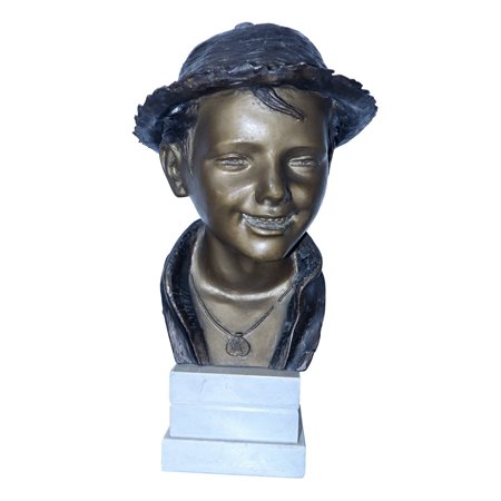 Giovanni De Martino (Napoli 1870 - Napoli 1935)  - Scugnizzo, volto di ragazzo in bronzo su base in marmo