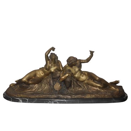 Jean-Jacques Pradier (1790 - 1852)  - "Baccanale", grande scultura in bronzo a patina scoperta con base in marmo