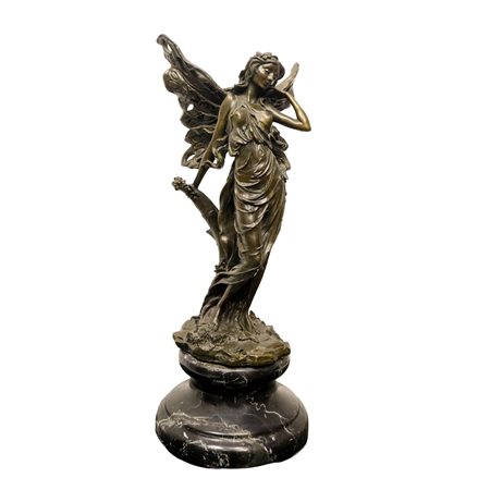 Aimé-Jules Dalou (Parigi  1838 - 1902)  - Ninfa alata, scultura in bronzo con base in marmo