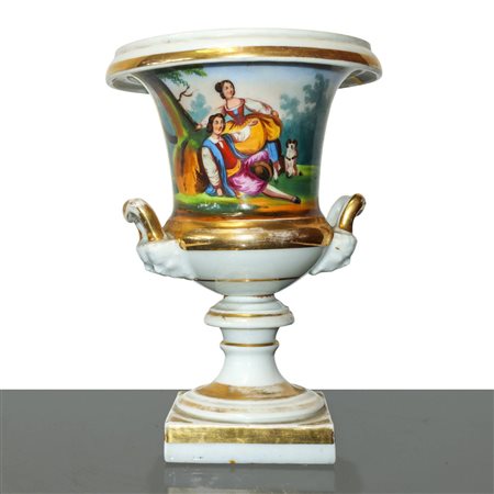 Vaso a cratere policromo con scene arcadiche, 19° secolo