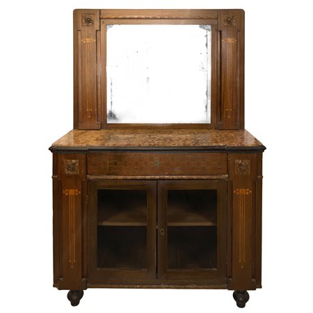 Credenza bassa con specchiera Stile Liberty, marmo al piano, Primi 20° secolo