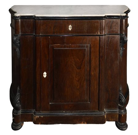 Etagere con marmo bianco al piano, cassetto sottopiano e sportello, 19° secolo 