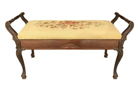 Panchetta in legno con seduta in tessuto floreale