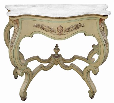 Console laccata nei toni del verde con decori floreali, Sicily, 19° secolo