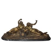 Jean-Jacques Pradier (1790 - 1852)  - "Baccanale", grande scultura in bronzo a patina scoperta con base in marmo