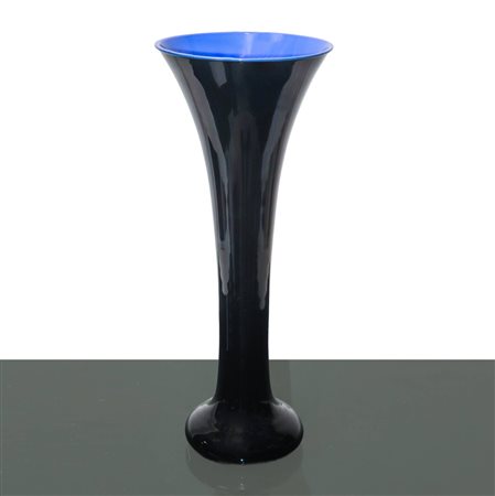 Vaso in vetro incamiciato nero, interno azzurro