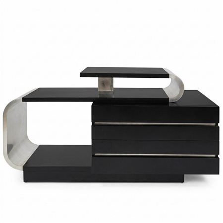 Pierre Cardin (San Biagio di Callalta 02/07/1922 - Neuilly-sur-Seine 29/12/2020)  - Credenza asimmetrica laccata nera e cromata, 70s