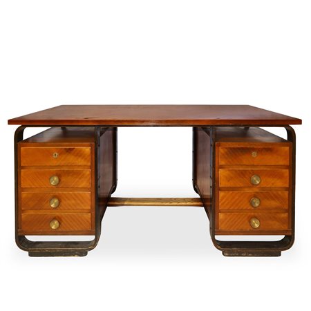 Giuseppe Pagano (Parenzo  1896 - Mauthausen 1945)  - Scrivania razionalista in legno impiallacciato e metallo per manifattura Maggioni, 1940s approx.