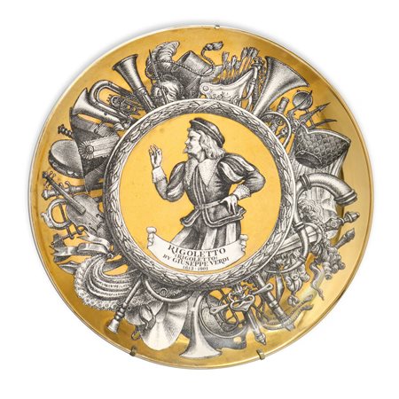 Piero Fornasetti - Piatto ornamentale della serie Melodramma raffigurante Rigoletto