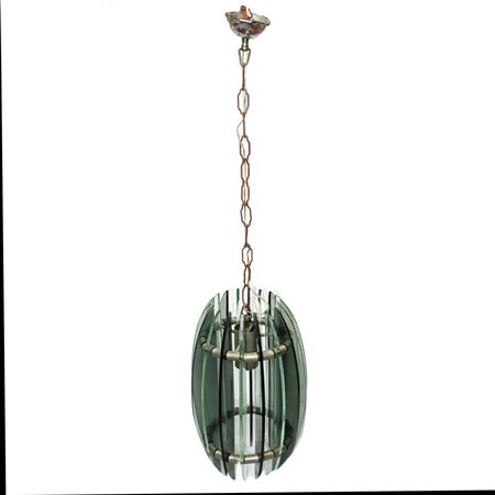 Veca - Lampadario Veca in acciaio e vetro verde, 70s