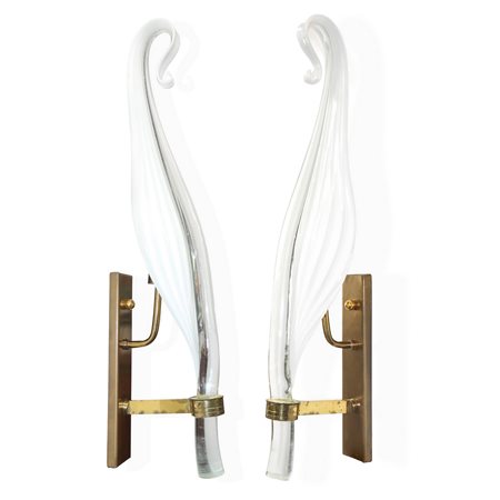 Franco  Luce - Coppia di applique in vetro di Murano a guisa di foglia, 1970s