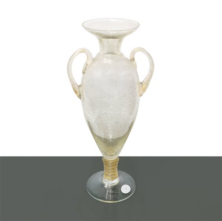 Vaso ad anfora in vetro pulegoso di Murano
